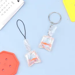 Keychains 1PC Cute Simulated Goldfish Phone Lanyard Transparent Water Bag Pendant Keychain Creative Car Key Chains Accessories