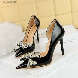 Dress Shoes BIGTREE Women Pumps Fashion Wedding Casual Rhinestone Pointed Toe Patent Leather 7.5CM Thin Heels sexy Party red H240403FT9T