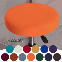 Chair Covers Solid Colour Round Cover Dining Stool Elastic PU Cushion Washable Bar Seat Slipcover Thickened