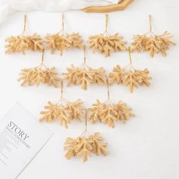 Decorative Flowers 6Pcs Artificial Plants Golden Fake Branch With Frost For Wedding Christmas Tree Wreaths Decor Home Floral Arrangement