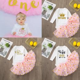 Im Onederful First Birthday Baby Girl Birthday Dress Cute Pink Tutu Cake Outfits Infant Girls Baptism Clothes Without Glitter 240327