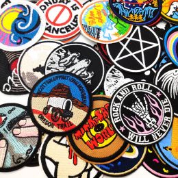 MUSIC WOLF ROCK AND ROLL Patch Embroidery Applique Ironing Sewing Supplies Decorative Badges For Clothing Accessories MAKE WISH