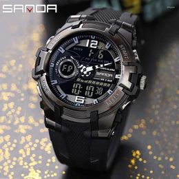 Wristwatches Sanda 6015 Fashion Alarm Mode Sports Hand Clock For Teenagers Multiple Functions Waterproof Luminous Analogue Digital Wrist Watch