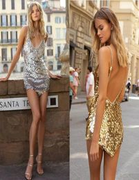 Berta 2020 Cocktail Party Dresses Sparkly Sequined Spaghetti Beading Short Prom Evening Gowns Backless Sexy Special Occasion Dress1602387