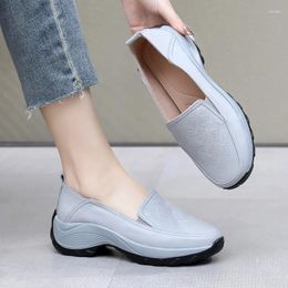 Dress Shoes GKTINOO 2024 Spring Real Leather Thick Bottom Women Wedge Leisure Sneakers Platform Loafers Mom Big Size