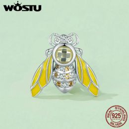 WOSTU 925 Sterling Silver Glow in the dark Firefly Charms Dragonfly Crytal Pendant Flower Beads Fit DIY Bracelet Necklace Gift