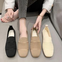 Casual Shoes Knitted Flat Sole Single For Women In Spring And Autumn 2024 Style Breathable Lazy Loafers