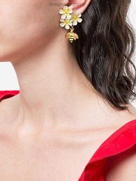 Stud Earrings European And American Fashion Enamel Colour Three Flower Bee