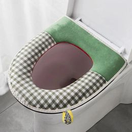 Toilet Seat Covers Comfortable Pad Cozy Waterproof Mat Set With Lid Cover Plaid Print Cushion Detachable Cloth For Ultimate