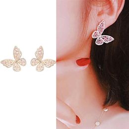 Big Butterfly Stud Earrings Jewelry Europe American Personality Zircon Butterfly High end Earrings S925 Silver Needle AAA Zircon Earrings Valentine's Day Gift spc