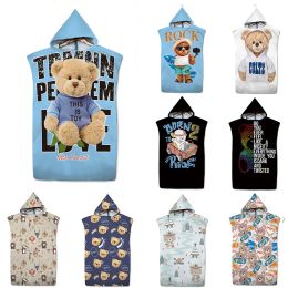 Accessories Cute Bear Pattern Outdoor Adult Hooded Microfiber Quick Dry Beach Towel Poncho Women Man Swim Surf Replacement Bathrobe Cloak