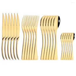 Flatware Sets 24Pcs 18/10 Stainless Steel Gold Set Black Dinnerware Steak Knife Fork Spoon Teaspoon Cutlery Tableware Dropship