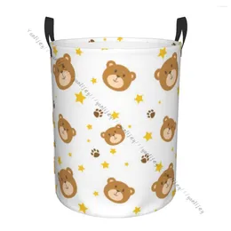 Laundry Bags Dirty Basket Foldable Organizer Cute Bear Face Clothes Hamper Home Storage