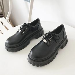 Oxfords Rimocy Classic Black Platform Oxford Shoes for Women Spring Autumn Casual Lace Up Flats Woman Fashion Nonslip PU Leather Shoes