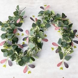 Decorative Flowers 180CM Artificial Eucalyptus Vine Butterfly Fake Green Leaves Rattan For Home Wall Garden Decoration