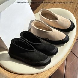 the row shoes The New Row Wool Shoes Versatile Flat Bottom Comfortable Leather and Integrated Boots Keep Warm Fashionable Durable high quality