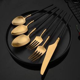 Flatware Sets 6/12/24Pcs Black Gold Cutlery 18/10 Stainless Steel Dinnerware Set Spoon Fork Knife Western Silverware Tableware