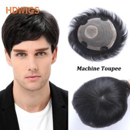 Toupees Toupees HDWIGS Men Machine Toupee Straight 100% Remy Human Hair System Wave Male Toupees Human Hair Short Hair Natural Colour