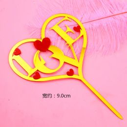 10pcs Love Happy Birthday Cake Toppers Gold Acrylic Valentine's Day Party Cake Topper for Wedding Anniversary Dessert Decoration