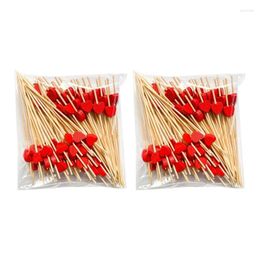 Disposable Flatware 200 Pack Cupcake Fruit Fork Cake Sticks Dessert Cocktails Toothpick Heart Shaped Birthday Wedding Supplies Wood Material