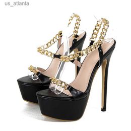 Dress Shoes 16cm Ultra High Heels Fashion Metal Chains Women Sandals Summer Platform Wedges Stiletto Heeled Gladiator Party H240403Z2P4