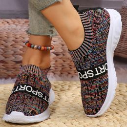 Boots Rimocy Mix Colour Sock Sneakers for Women Casual SlipOn Breathable Sports Shoes Woman 2023 Autumn Mesh Knitted Walking Shoes 43