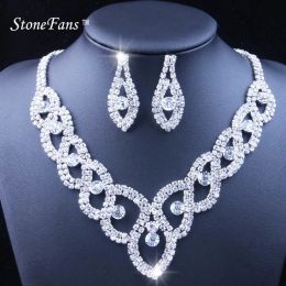 StoneFans Women Luxury Wedding Prom Bridal Crystal Rhinestone Necklace Earring Jewellery Set Hot New Trendy Rhinestone Jewellery