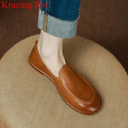 Boots Krazing Pot 2023 Soft Genuine Leather Round Toe Comfortable Ballet Shoes Slip on Fringe Loafers Solid Mature Concise Women Flats