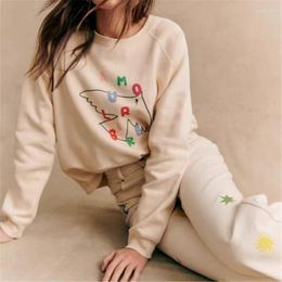 Women's Hoodies Women 2024 Spring Casual Hand-painted Floral Embroidery Printed Pullover Long-sleeved Terry Sweatshirt