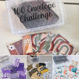 Envelopes 100 Money Saving Envelope Challenge Kits with 100 Number Stickers and Clear Plastic Storage Box for Budget Organising