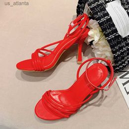 Dress Shoes Liyke Summer 9.5CM Gladiator Sandals Women Street Style Narrow Band Open Toe Thin High Heels Fashion Party Red White H240403GFXQ