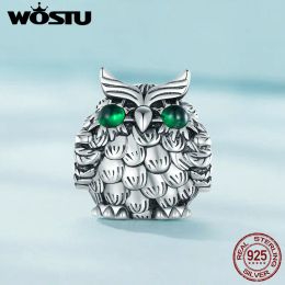 WOSTU 925 Sterling Silver Retro Owl Snake Elephant Charm Butterfly Silicone Spacer Bead Fit DIY Bracelet Necklace Jewelry Making