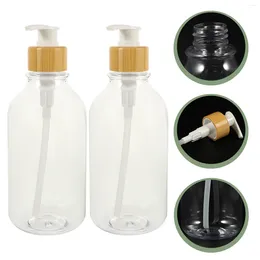 Liquid Soap Dispenser 2 Pcs Bottled Container Plastic Pump Bamboo Travel Containers Bathroom