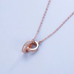 2024 jewlery designer for women gold necklace Sterling silver double ring diamond pendant rose gold female necklace masquerade ball chain jewelry gift q9