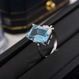 Brand charm Xiancan Jewellery New S925 Silver Butterfly Ring Womens Sea Blue Treasure Zircon Fashion Instagram