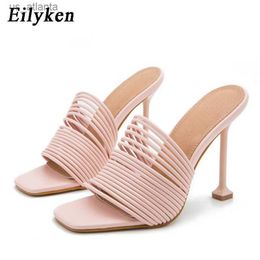 Dress Shoes Design Narrow Band Square Toe Womens Slipper Sandals Summer Sexy High Heel Ladies Mules Slides Zapatos De Mujer H2404038DTI