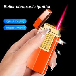 New Windproof Gas USB Jet Lighter Roller Electronic Induction Ignition Red Flame Torch Butane Refill Lighters