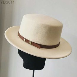 Wide Brim Hats Bucket New Fahson womens Fedora hat with belt white rowing wool wide winter adjustable Porkpie style yq240403