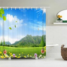 Shower Curtains Sunny Landscape Curtain With Hooks Waterproof Fabric Blue Sky And White Clouds Nature Scenery Decor Bathroom