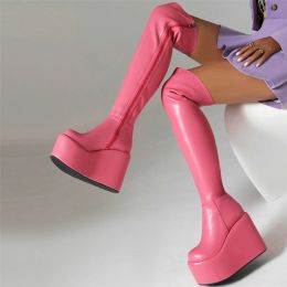 Boots Black White Red Pink Pumps Shoes Women Super High Heels Over The Knee High Boots Female Round Toe Fashion Sneakers Casual Shoes