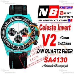 DIW Celeste Invert Quartz Carbon SA4130 Automatic Chronograph Mens Watch N6F V2 Blue White Black Dial Nylon Super Edition Same Serial Card Puretime Reloj PTRX f2