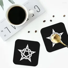 Table Mats Pentagram In Black And White Coasters Leather Placemats Non-slip Insulation Coffee Home Kitchen Dining Pads Set Of 4