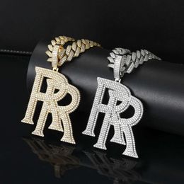 Custom High Quality 14K Initial Pendant R Rope/Cuban Link Chain Moissanite Real Gold Necklace For Man Women