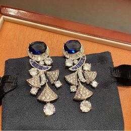 Earrings Exaggerated BLUE rhinestone fanshaped skirt earrings women elegant long dress luxurious celebration banquet vintage Jewellery