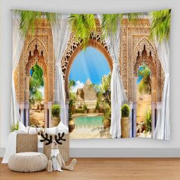 Tapestries Landscape Arched Outside The Window Print Tapestry Decorative Mandala Home Decor Big Hippie Wall Hanging Blanket