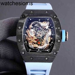 Richardmill Watch Date Luxury Mens Mechanical Business Leisure Rms57-03 Fully Automatic Carbon Fibre Tape Fashion Swiss Movement Wristwatches
