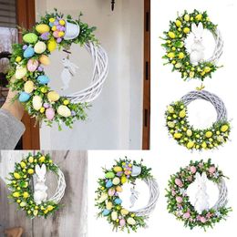 Decorative Flowers Easter Wreath Eggs Garlands Oranments Happy Day Decor For Home Welcome Spring Door Hanging Decorations