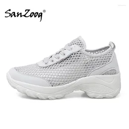 Casual Shoes Summer Lace Up Hollow Mesh Women Thick Bottom Platform Sneakers Lightweight EVA Breathable Ladies