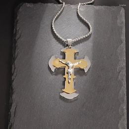 Pendant Necklaces Men And Women Trendy Stainless Steel Gold Color Cross Jesus Crucifixion Personality Charm Hip-Hop Punk Jewelry