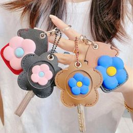 Keychains Cute PU Flower Keychain Keyring Key Cover Cap Access Card Holder Protective Case